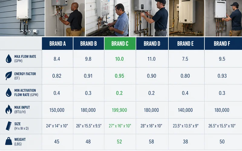 Six-brand comparison grid