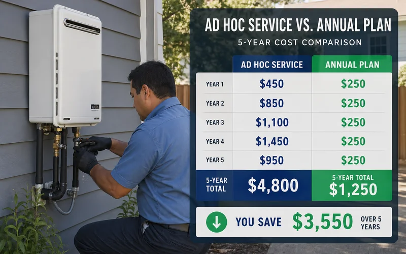 Ad-hoc vs annual plan 5-year cost comparison