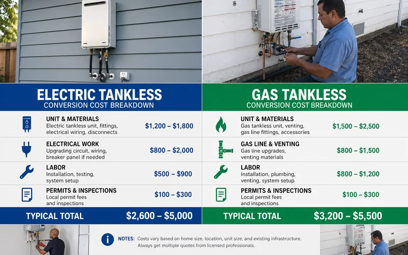 Electric vs gas tankless conversion cost comparison