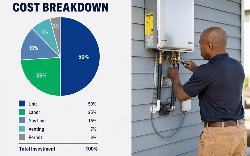 Tankless install cost breakdown pie chart