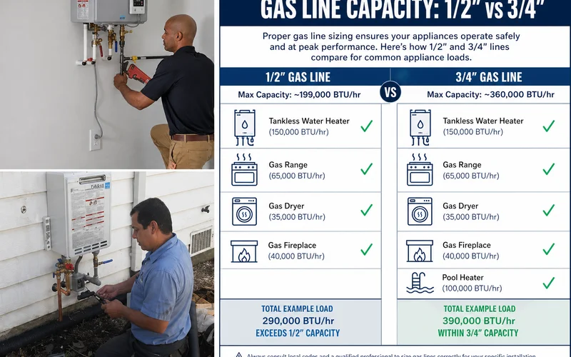 1/2 vs 3/4 inch gas line BTU capacity comparison