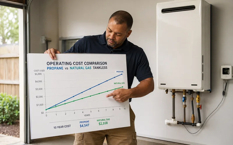 Propane vs natural gas operating cost over 10 years