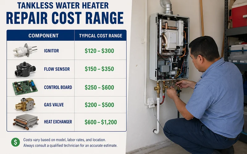 Tankless repair cost ranges by component