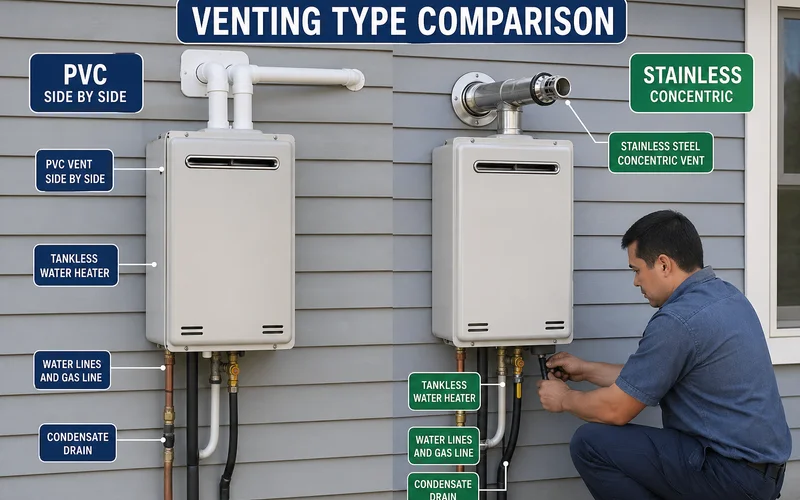 PVC vs concentric stainless venting comparison