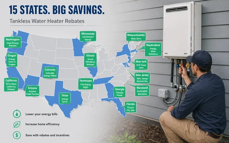 US rebate program map for 15 served states