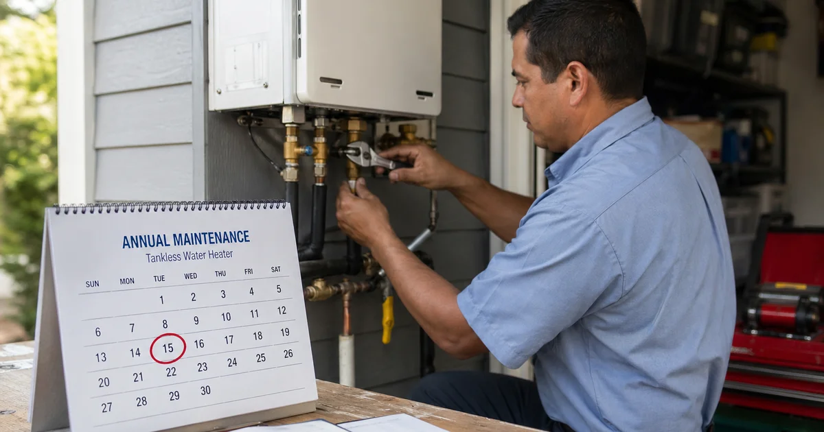 Calendar with annual tankless maintenance reminder