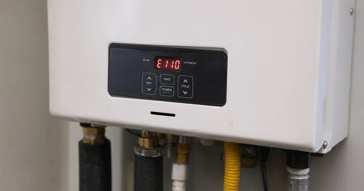 Tankless water heater LED display showing error code