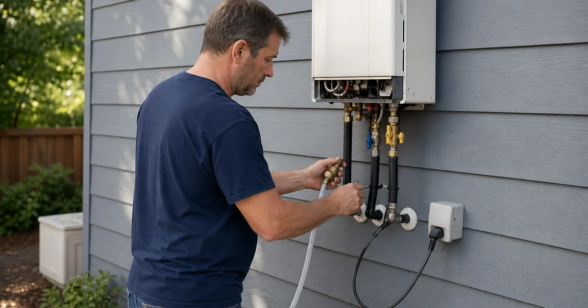 Homeowner attempting DIY tankless flush