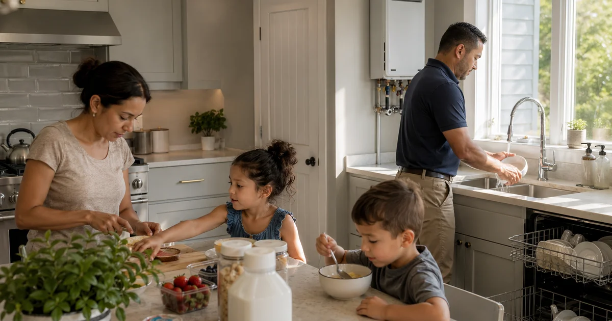 Modern American kitchen with multiple hot water demands at once