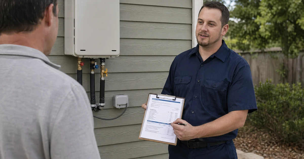 Plumber with itemized tankless repair quote